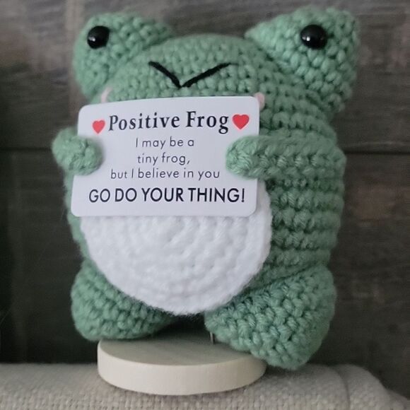 Green Crochet Positive Frog - Picture 2 of 2